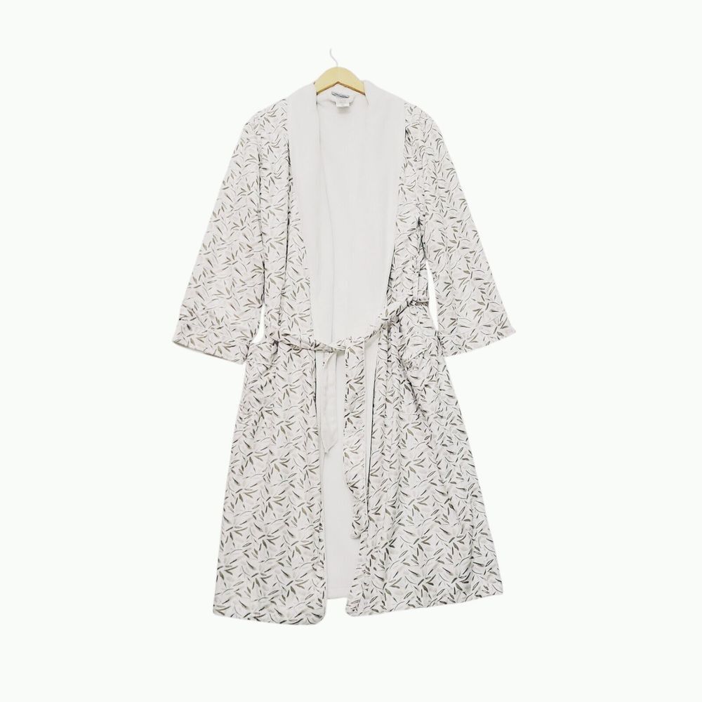 Jennifer Adams Home Robe Womens Large White‎ Abstract Tan Spa Plush Lined Long